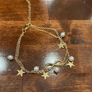 Gold Infinity Star Anklet with Pearls